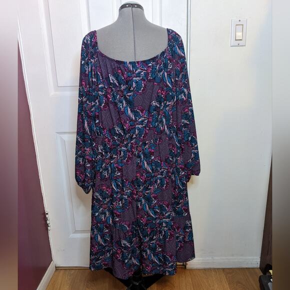 Lane Bryant Fantasy Floral 3/4 Sleeve Square Neck Tiered Fit & Flare Dress 26/28 - Picture 14 of 16